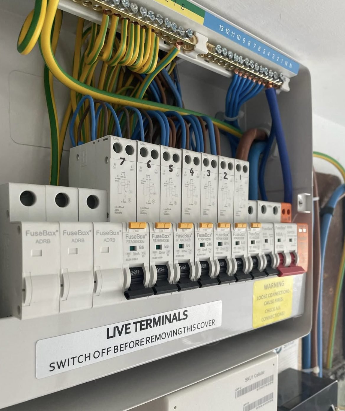 Consumer unit with numbered RCBOs, AFDDs and surge protection